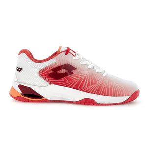 Women's Mirage 100 2nd Speed Tennis Shoes All White and Grenadine Red,Footwear,Lotto,,,Tennis Express,218995-9Z0S23-6