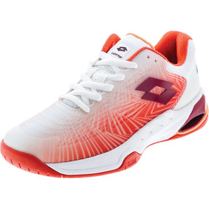Women's Mirage 100 2nd Speed Tennis Shoes All White and Grenadine Red, Lotto, Tennis Express, 218995-9Z0U24-1