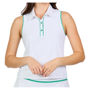 Women's Sleeveless Tennis Polo White and Alpine,Apparel,Sofibella,White/Alpine,XS,Tennis Express,2521ALW-WHT