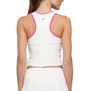 Women's Block Tennis Tank White and Prism Pink-Apparel-Lija-25S-1936T1S25-1_c8ec575d-36af-4df3-8637-9aaaaeae6774-Tennis Express