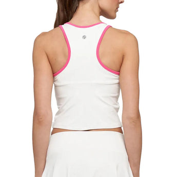 Women's Block Tennis Tank White and Prism Pink-Apparel-Lija-25S-1936T1S25-1_c8ec575d-36af-4df3-8637-9aaaaeae6774-Tennis Express