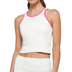 Women's Block Tennis Tank White and Prism Pink-Apparel-Lija-25S-1936T1S25_c45d13ac-0a5f-4727-8cf0-bee5828e6777-Tennis Express