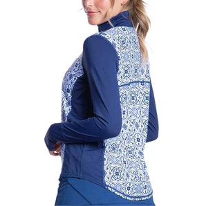 Womens Relaxed Mock Zip Tennis Top Moroccan Tiles-Apparel-BloqUV-3002J-MTB-2-Tennis Express