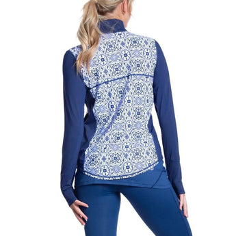 Womens Relaxed Mock Zip Tennis Top Moroccan Tiles-Apparel-BloqUV-3002J-MTB-3-Tennis Express