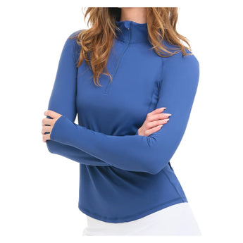 Women's Mock Zip Long Sleeve Tennis Top Navy, BloqUV, Tennis Express, 3100-NVYF26-3