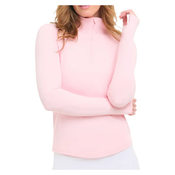Women's Mock Zip Long Sleeve Tennis Top Tickle Me Pink, BloqUV, Tennis Express, 3100-TMPF26-4