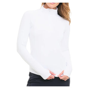 Women's Mock Zip Long Sleeve Tennis Top White, BloqUV, White, Tennis Express, 3100-WHTF26-WHITE-1