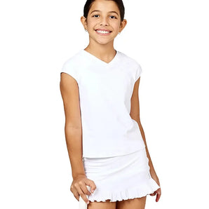 Girls' Raglan Tennis Top White and Ripple Jersey-Apparel-Sofibella-4013EQU-WHT-Tennis Express