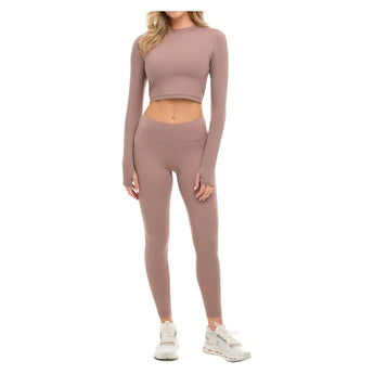 Women's Everyday Long Sleeve Crop Tennis Top Mocha, BloqUV, Tennis Express, 4015-MCHF26-4