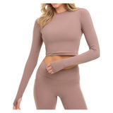 Women's Everyday Long Sleeve Crop Tennis Top Mocha, BloqUV, Mocha, Tennis Express, 4015-MCHF26-MOCHA-1