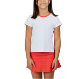Girls' Short Sleeve Tennis Top White and Hibiscus,Apparel,Sofibella,White/Hibiscus,XS,Tennis Express,4093WHT-1