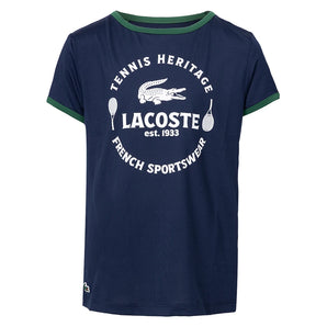 Girls' Sport Jersey Ringer Tee Navy,Apparel,Lacoste,Navy,8A,Tennis Express,447592-UGW