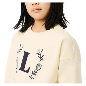 Girls' Spacer Knit Oversized Tennis Crew Beige-Apparel-Lacoste-447624-S7G-6-Tennis Express