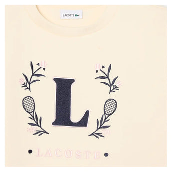 Girls' Spacer Knit Oversized Tennis Crew Beige-Apparel-Lacoste-447624-S7G-7-Tennis Express