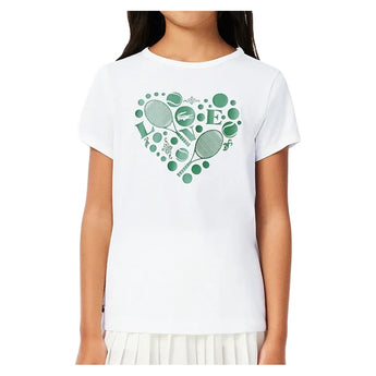 Girls' Core Sport Graphic Tennis Tee,Apparel,Lacoste,W8L White,8A,Tennis Express,447785-WBL-F26-1