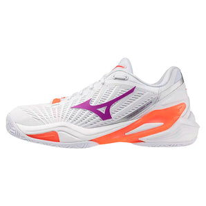 Women's Neo Ace AC Tennis Shoes White and Dahlia,Footwear,Mizuno,White/Dahlia,6,Tennis Express,550126-006L-1