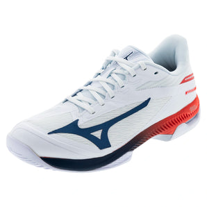 Men's Wave Exceed Court AC Tennis Shoes White and Insignia Blue,Footwear,Mizuno,White/Insignia Blue,7,Tennis Express,550127-005Acopy