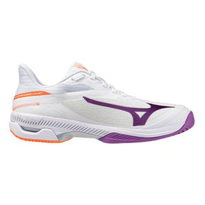 Women's Wave Exceed Court AC Tennis Shoes White and Dahlia,Footwear,Mizuno,White/Dahlia,6,Tennis Express,550128-006L
