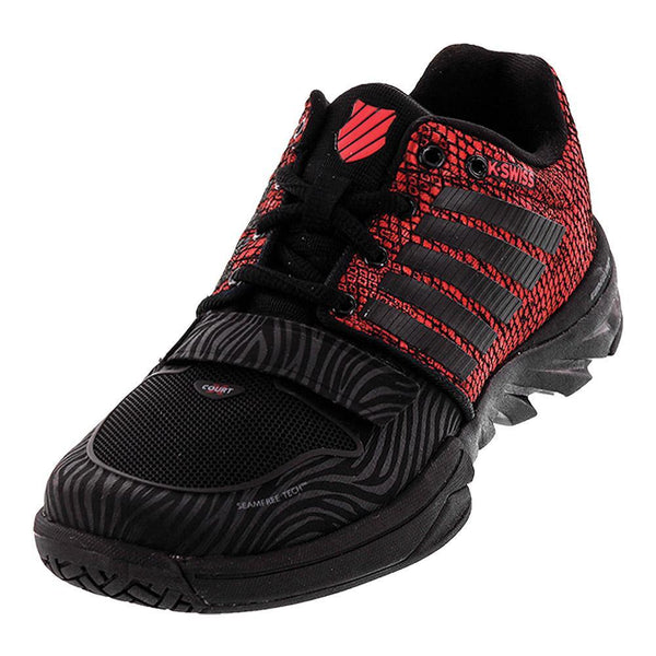 Women's X Court Tennis Shoes Black and Metallic Red,Footwear,K-Swiss,Black,5,Tennis Express,58382-DEFAULT-L