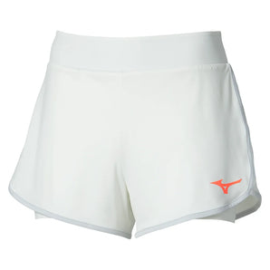 Women's Flex Short White and Lava Orange, Mizuno, White/Lava Orange, Tennis Express, 650035-0025-WHITE-LAVA-ORANGE-1