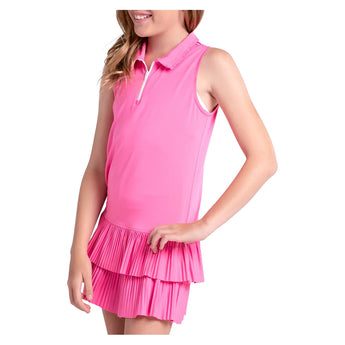 Girls' Match Pleated Polo Tennis Dress-Apparel-Lucky In Love-695_Taffy-1-Tennis Express