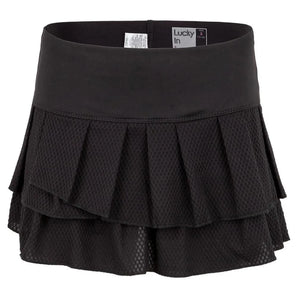 Women's Wavy Pleat Tier Tennis Skort-Apparel-Lucky In Love-93558-001_BLACK-L-Tennis Express
