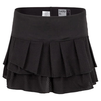 Women's Wavy Pleat Tier Tennis Skort-Apparel-Lucky In Love-93558-001_BLACK-L-Tennis Express