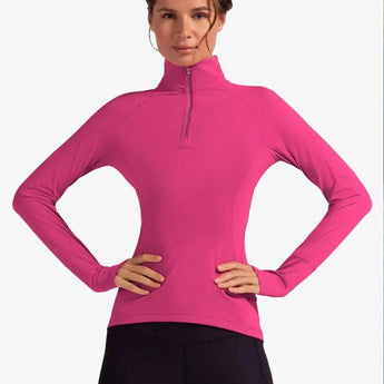 Women's Mock Zip Tennis Top-Apparel-BloqUV-94388-PASSION_PINK-L-Tennis Express