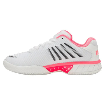 Women's Hypercourt Express 2 D Width Tennis Shoes White and Neon Pastel Pink-Footwear-K-Swiss-96613-173F25-2-Tennis Express