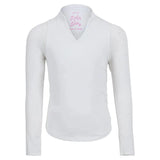 Girls' Mandarin Collar Long Sleeve Tennis Top White-Apparel-Lucky In Love-98487-DEFAULT-L-Tennis Express