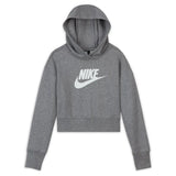 Girls' Sportswear Club French Terry Cropped Hoodie Carbon Heather and White-Apparel-Nike-98770-DEFAULT-L-Tennis Express