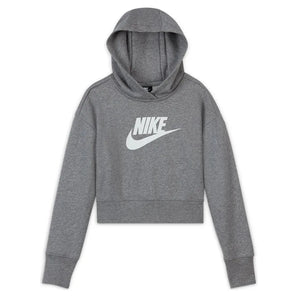 Girls' Sportswear Club French Terry Cropped Hoodie Carbon Heather and White-Apparel-Nike-98770-DEFAULT-L-Tennis Express