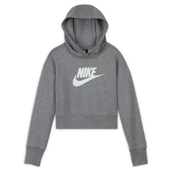 Girls' Sportswear Club French Terry Cropped Hoodie Carbon Heather and White-Apparel-Nike-98770-DEFAULT-L-Tennis Express