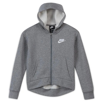 Girls' Sportswear Club Fleece Full-Zip Hoodie-Apparel-Nike-98774-091_CARBON_HTWT-L-Tennis Express