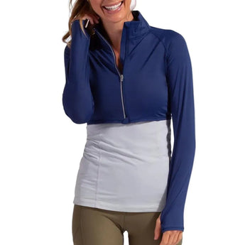 Women's Full Zip Tennis Crop Top-Apparel-BloqUV-99084-NAVY-L_6e518e79-2ddb-494a-b93b-f6905bf738eb-Tennis Express