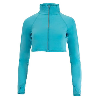 Women's Full Zip Tennis Crop Top-Apparel-BloqUV-99085-LT_TURQUOISE-L-Tennis Express