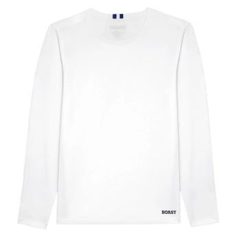 Men's Long Sleeve Tournament Tennis Crew, Boast, White/Navy, Tennis Express, BM5TP30-F26-WHITE-NAVY-1