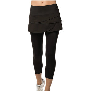 Women's Scallop Tennis Capri,Apparel,Lucky In Love,Black,XS,Tennis Express,CB11-B-1