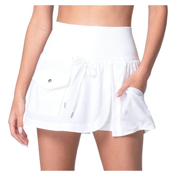 Women's Cargo Pocket Wrap 14 Inch Tennis Skort, Lucky In Love, 110 White, Tennis Express, CB801-110-WHITE-1