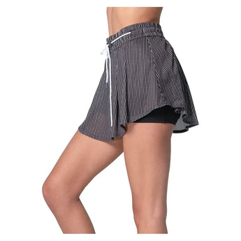 Women's High Waist Pinstripe Tennis Skort Black-Apparel-Lucky In Love-CB812-72D001-4-Tennis Express