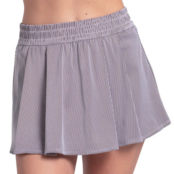 Women's High Waist Rib Sport Cord 13 Inch Tennis Skort White and Black, Lucky In Love, White/Black, Tennis Express, CB874-121-WHITE-BLACK-1