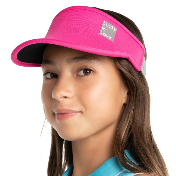 Women's Lucky Logo Stretch Tennis Visor Shocking Pink, Lucky In Love, Shocking Pink, Tennis Express, CH011-645-SHOCKING-PINK-1