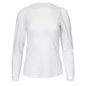 Women's Crew Long Sleeve Tennis Top, Bubble, White, Tennis Express, CREW-NF7-B-WHITE-1