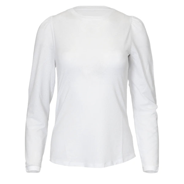 Women's Crew Long Sleeve Tennis Top, Bubble, White, Tennis Express, CREW-NF7-B-WHITE-1