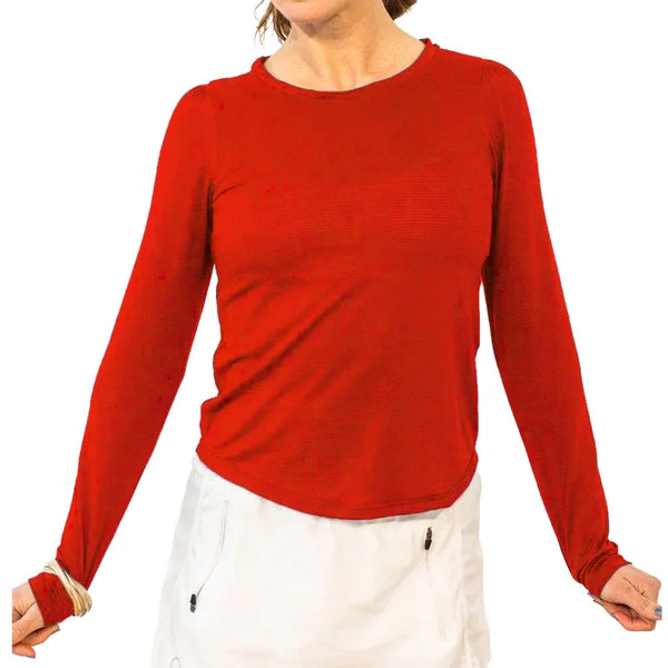 Women's Crew Long Sleeve Tennis Top Red, Bubble, Red, Tennis Express, CRWL-REDH26-RED-1