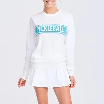 Women's Club Sport Pickleball Sweater White and Light Blue-Apparel-Ame and Lulu-CSS-P-S25-1-Tennis Express