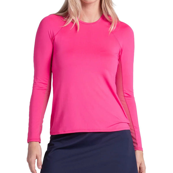 Women's Breeze Long Sleeve Tennis Top Shocking Pink, Lucky In Love, Shocking Pink, Tennis Express, CT908-645-SHOCKING-PINK-2