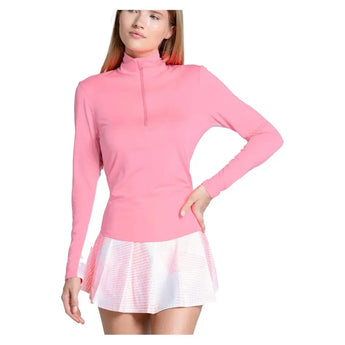 Women's LUV Free Play Zip Long Sleeve Tennis Top Flamingo-Apparel-Lucky In Love-CX034-670S25-Tennis Express