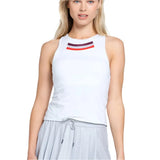 Women's Metallic Stripe Tennis Tank with Bra White-Apparel-Lucky In Love-CX063-X58110H24-Tennis Express