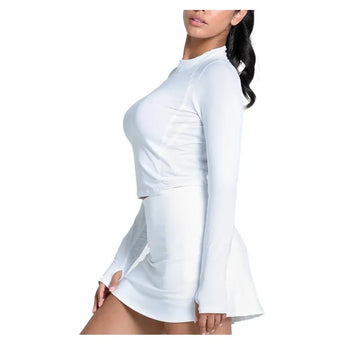 Women's Mock Neck Hip Fit Long Sleeve Tennis Top White-Apparel-Lucky In Love-CX073-110S25-1webp-Tennis Express